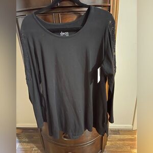 NWT Denim&Co Black Long Sleeve Top with Lace Detail